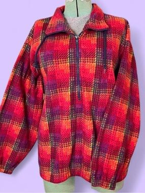 Vintage Y2K Colorful Plaid Fleece Quarter Zip Oversized Pullover Sweatshirt alt